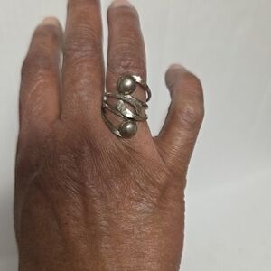 Vintage Mexican 925 Sterling Modernist Double-ball Ring, Size 6.5